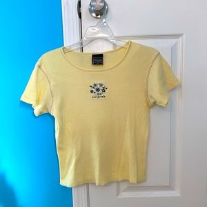 Pale Yellow Vintage Embroidered Cropped Tee